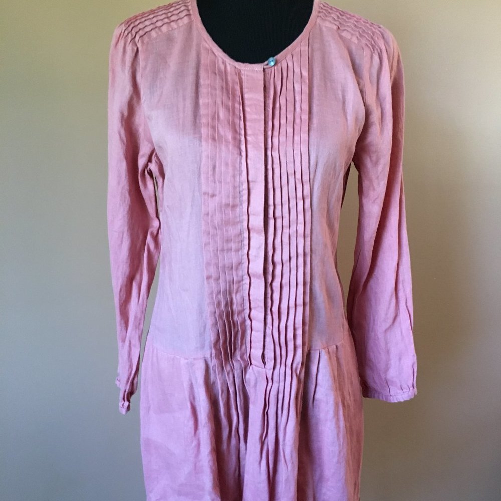 Sundance Coral Linen Lina Pintuck Dress